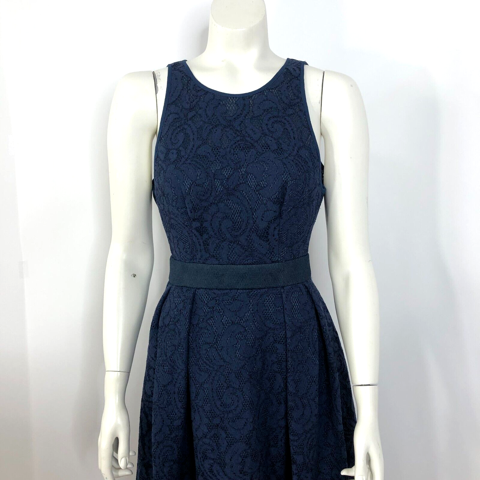 Whistles Bonded Lace Dress New $470 Us 2 Eur 34 A-Line Cut Out Back Navy Hrj